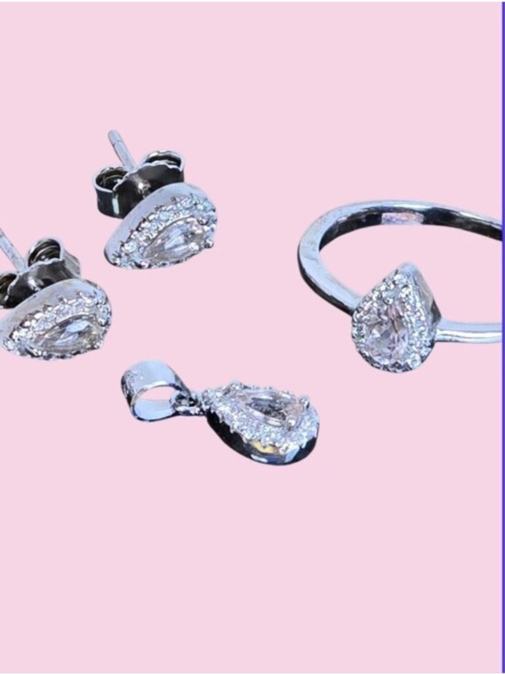 Natural Morganite 925 Sterling Silver Set of Earrings, Pendant & Ring